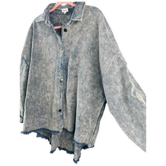 POL blue corduroy shacket jacket button front raw hem oversized small NWOT - Picture 4 of 6